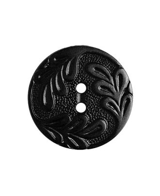 polyamide button round shape with leaf ornament and 2 holes - Size: 14mm - Color: schwarz - Art.No.: 281275