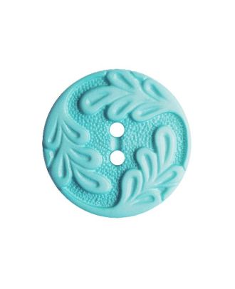 polyamide button round shape with leaf ornament and 2 holes - Size: 23mm - Color: hellblau - Art.No.: 346008