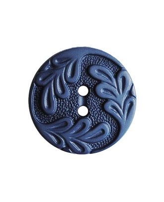 polyamide button round shape with leaf ornament and 2 holes - Size: 23mm - Color: blau - Art.No.: 346009