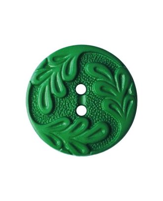 polyamide button round shape with leaf ornament and 2 holes - Size: 23mm - Color: grün - Art.No.: 346011