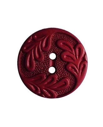 polyamide button round shape with leaf ornament and 2 holes - Size: 14mm - Color: weinrot - Art.No.: 286023