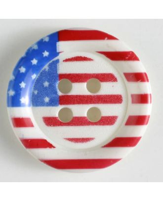 USA button stars&stripes, 4 holes - Size: 28mm - Color: white - Art.No. 330514
