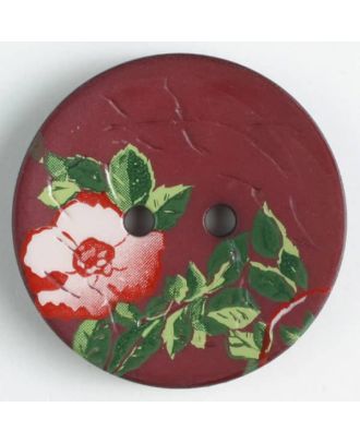 polyamide button with rose, 2 holes - Size: 20mm - Color: wine red - Art.No. 310849