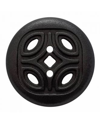 round polyamide button with 2 holes and open ornament - Size: 25mm - Color: black - Art.No. 341318