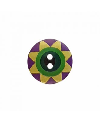 Kaffe Fassett Button “Star Flower”, polyamide round shape 2 holes - Size: 15mm - Color: violet/yellow/green/dark green/black - Art.-Nr.: 261402