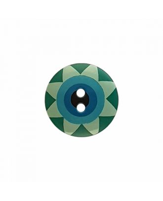 Kaffe Fassett Button “Star Flower”, polyamide round shape 2 holes - Size: 15mm - Color: green/light green/light blue/blue/black - Art.-Nr.: 261403