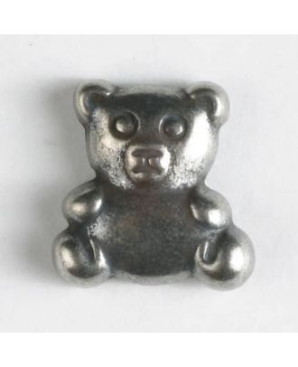 Teddy bear button, full metal - Size: 18mm - Color: antique silver - Art.No. 310557