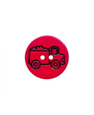 children button with truck print and 2 holes - Size: 15mm - Color: rot - Art.No.: 281247