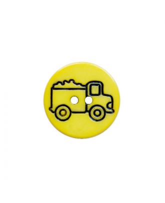 children button with truck print and 2 holes - Size: 15mm - Color: gelb - Art.No.: 281248