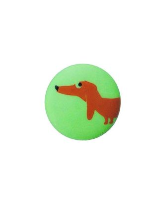 children button polyamide round shape with dog print and shank - Size: 15mm - Color: grün - Art.No.: 281276