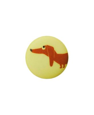 children button polyamide round shape with dog print and shank - Size: 15mm - Color: gelb - Art.No.: 281277