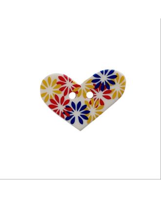 children button "Heart" printed with flowers 2 holes - Size: 25mm - Color: beige - Art.No.: 371023