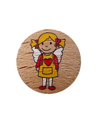 children button guardian angel girl wood with shank - Size: 23mm - Color: brown - Art.No.: 331316