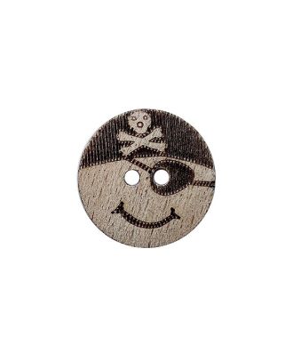 wood button round shape with pirat and 2 holes - Size: 15mm - Color: brown - Art.No.: 261498