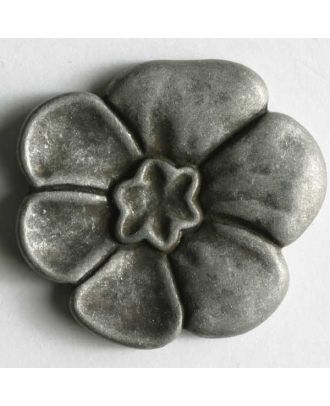 Flower button, full metal - Size: 23mm - Color: antique tin - Art.No. 330411