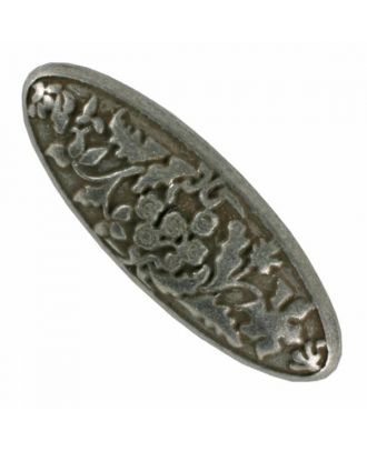 full metall oval button with flowers and shank - Size: 18mm - Color: antique tin - Art.No. 311047