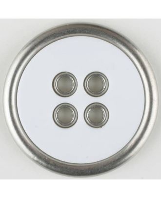 two-piece full metall button-polyamide button, round, 4 holes - Size: 30mm - Color: white - Art.No. 370729