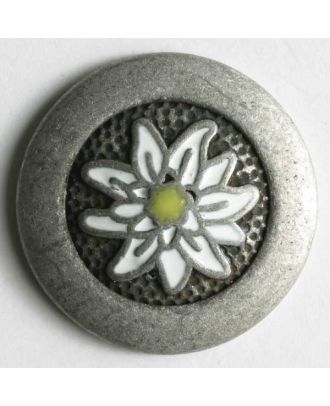 Edelweiss button, full metal - Size: 23mm - Color: antique tin - Art.No. 370182