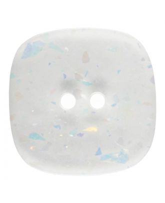 square transparent polyester button with glitter and 2 holes - Size: 30mm - Color: transparent - Art.No. 400275