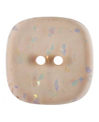 square transparent polyester button with glitter and 2 holes - Size: 30mm - Color: pink - Art.No. 404808