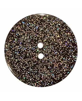 round  polyester button with glitter and 2 holes - Size: 28mm - Color: black - Art.No. 400282