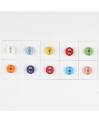letter O, 10 mixed colours, 3 buttons per colour - Size: 11mm - Color: mixed: red, pink, orange, lilac, blue, yellow, green, white, light blue,rose - Art.-Nr.: 181347