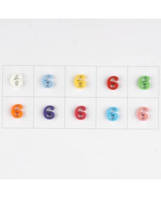 number 6, 10 mixed colours, 3 buttons per colour - Size: 11mm - Color: mixed: red, pink, orange, lilac, blue, yellow, green, white, light blue,rose - Art.-Nr.: 181365