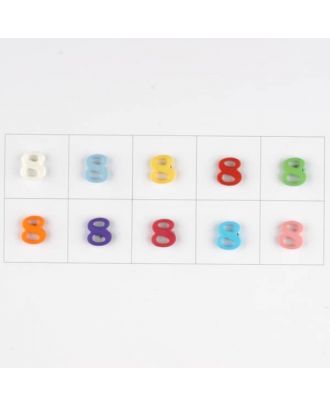 number 8, 10 mixed colours, 3 buttons per colour - Size: 11mm - Color: mixed: red, pink, orange, lilac, blue, yellow, green, white, light blue,rose - Art.-Nr.: 181367